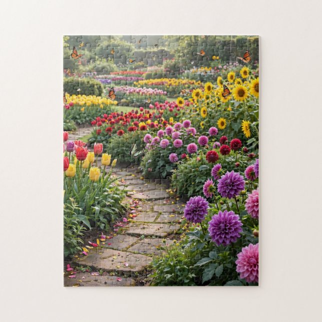 Lebendiger Blumengarten in Blüte Puzzle (Vertikal)