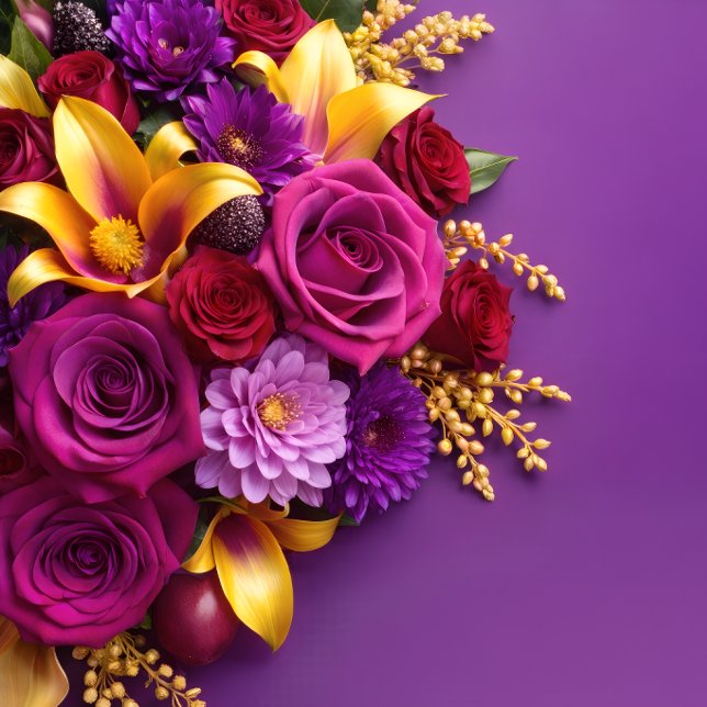 Lebendiger Blumenstrauß auf lila Tragetasche ("Elegant and Gift Ready")