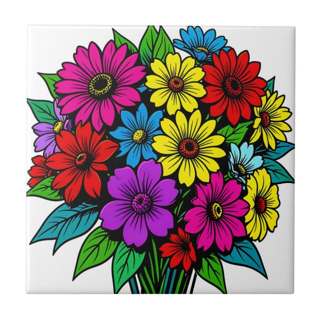 Lebendiger Blumenstrauß in vielen Farben  Fliese (Vorderseite)