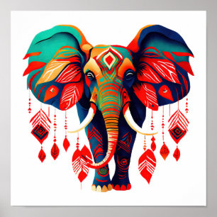 Lebendiger Boho-Chic-Elefant Poster