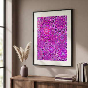 Lebendiger Boho-Chic Rosa Lila Floral Mandalas Poster