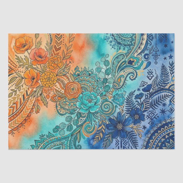 Lebendiger Boho-Regenbogen-Verlaufs-Blumenstil Seidenpapier (Vorderseite)