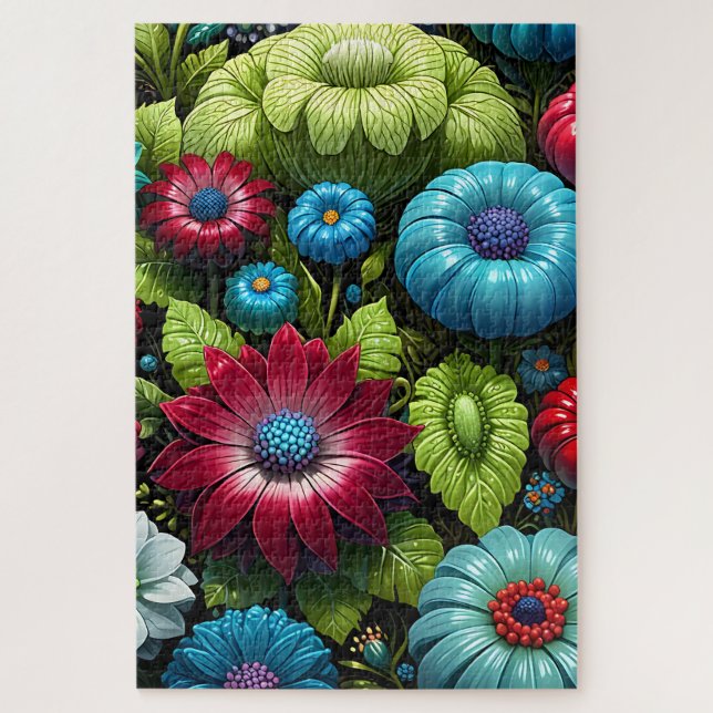 Lebendiger Botanischer Fantasy-Garten Blumen  Puzzle (Vertikal)