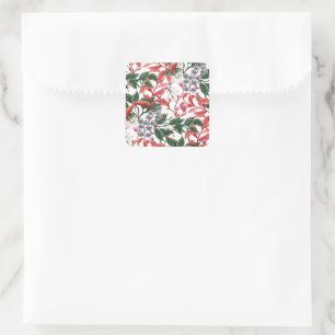 Lebendiger botanischer floraler Zweig Blätter Quadratischer Aufkleber