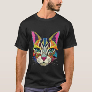 Lebendiger Bunter Falscher Patch Style Katzen Kuns T-Shirt