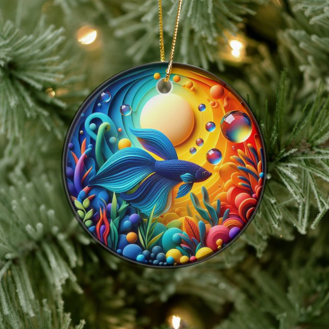 Lebendiger Bunter Glas Abstrakt Betta Fisch Keramik Ornament (Von Creator hochgeladen)