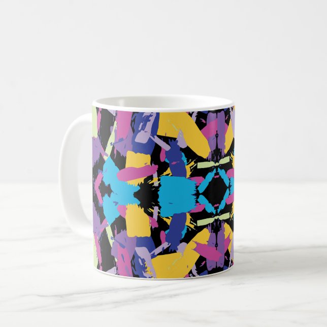 Lebendiger Burst: Random-Farbabstürze Kaffeetasse (Vorderseite Links)