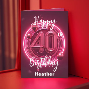 Lebendiger Chic Stilvolles Neonrosa 40. Geburtstag Karte