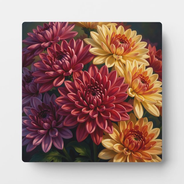Lebendiger Dahlien-Blumenstrauß  Fotoplatte (Vorderseite)