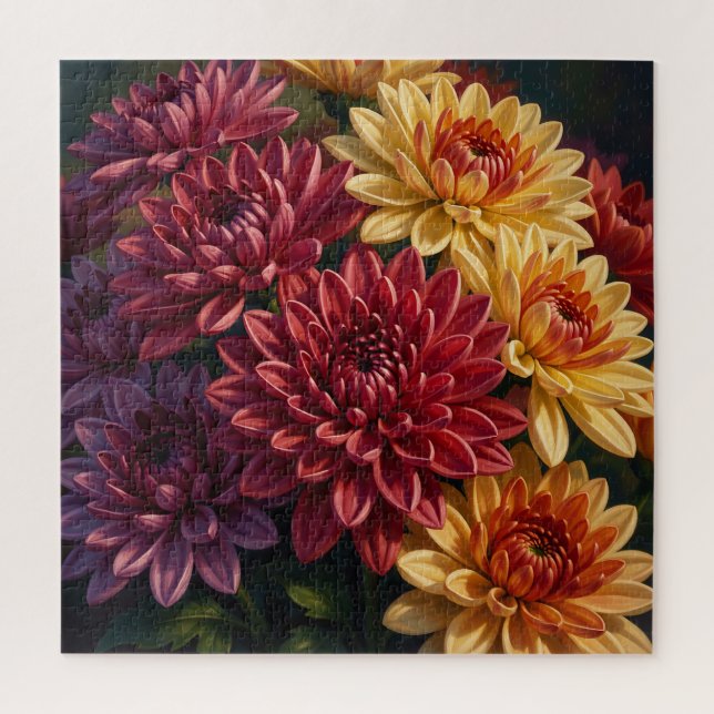 Lebendiger Dahlien-Blumenstrauß  Puzzle (Vertikal)