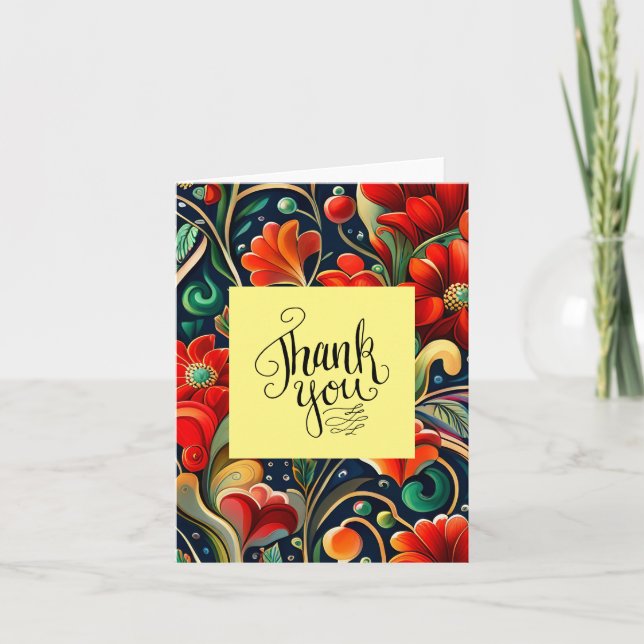 Lebendiger Dank: Rote Blume und geklappte Dankesch Dankeskarte (Vorderseite)