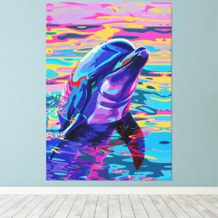Lebendiger Delfin – Farbiger Ozeantraum Leinwanddruck