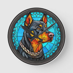 Lebendiger Dobermann Hund Kühnes Tier Kunst Modern Runde Wanduhr