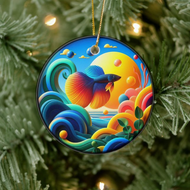 Lebendiger farbiger Glas abstrakter Kampffisch Keramik Ornament (Von Creator hochgeladen)