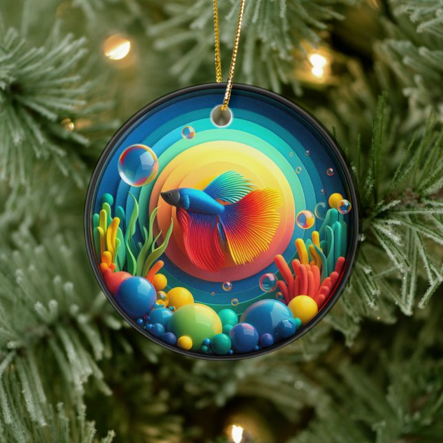 Lebendiger farbiger Glas-Abstrakter Kampffisch Keramik Ornament (Von Creator hochgeladen)