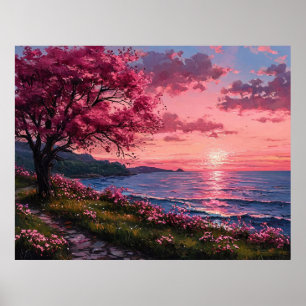 Lebendiger Farbreicher Sonnenuntergang über landsc Poster