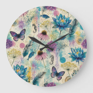 Lebendiger Floraler Aquatischer Traum Große Wanduhr