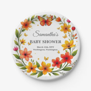 Lebendiger floraler Kranz Baby Shower benutzerdefi Pappteller