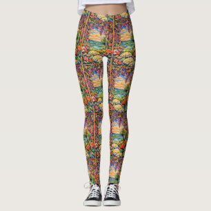 Lebendiger Floraler Ozean-Sonnenuntergangs-Garten Leggings
