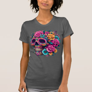 Lebendiger Floraler Tag-der-Toten-Totenkopf T-Shirt