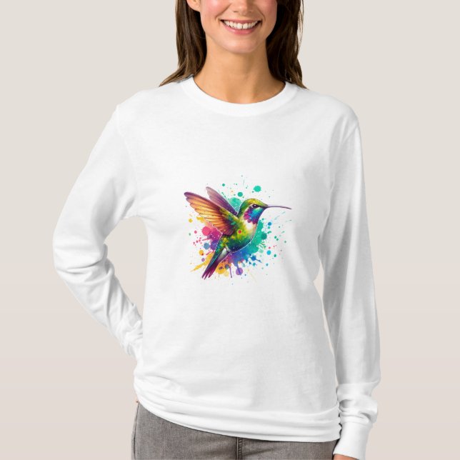 Lebendiger Flug – Wasserfarbene Kolibri-Explosion  T-Shirt (Vorderseite)