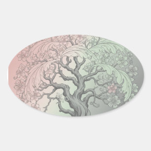 Lebendiger Frühlingsbaum - Blühende Blumen Custom Ovaler Aufkleber