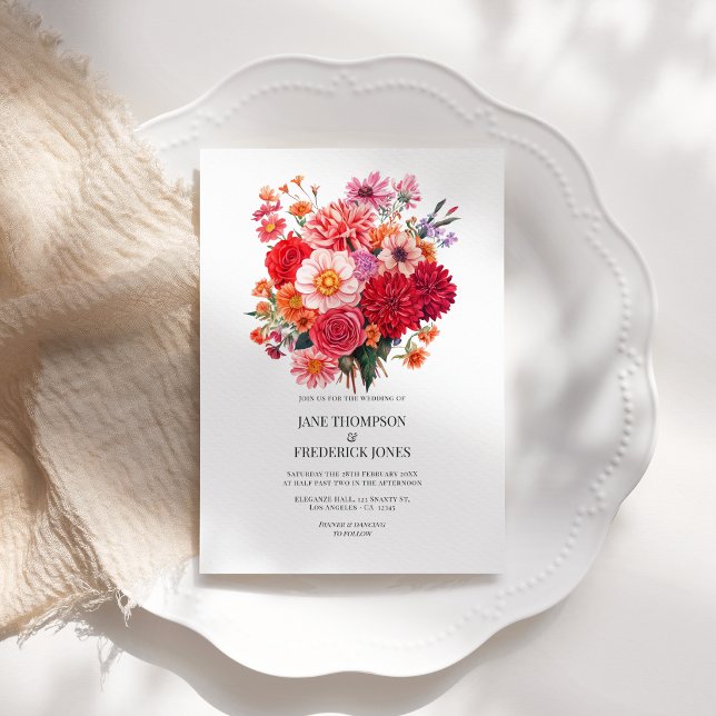 Lebendiger Fuchsia- und Korallen-Blumenhochzeits-Q Einladung (Vibrant Fuchsia and Coral Floral Wedding QR Code Invitation)