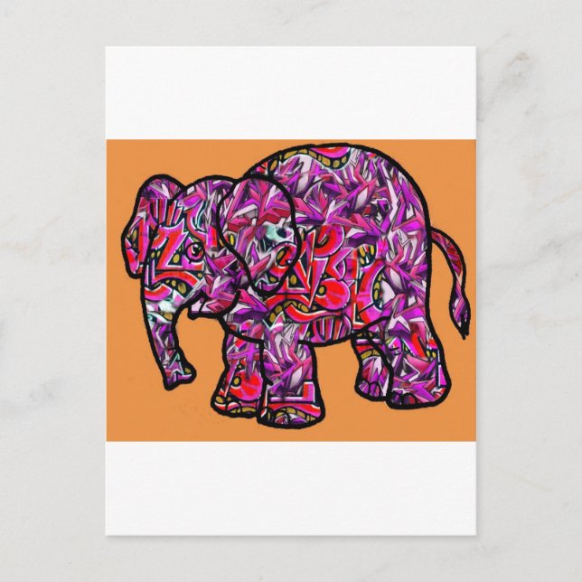 lebendiger Funky Graffiti-Elefant Postkarte (Vorderseite)