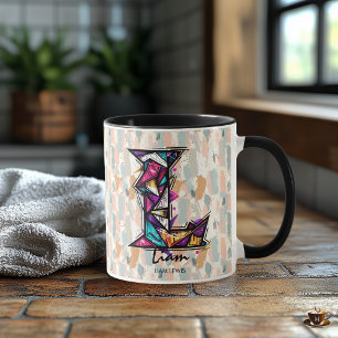 Lebendiger geometrischer Monogramm-Becher - L für Tasse