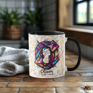 Lebendiger geometrischer Monogramm-Becher - O für Tasse