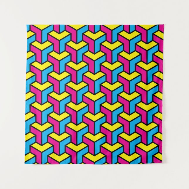 Lebendiger geometrischer optische Illusionsblock C Wandteppich (Vorderseite)