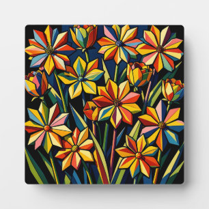 Lebendiger geometrischer Regenbogen-Blumenstrauß Fotoplatte