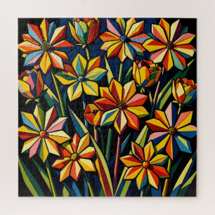 Lebendiger geometrischer Regenbogen-Blumenstrauß Puzzle