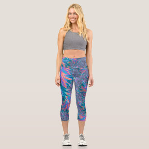 Lebendiger Groovy Trippy Bohemian Türkis Korallen Capri Leggings