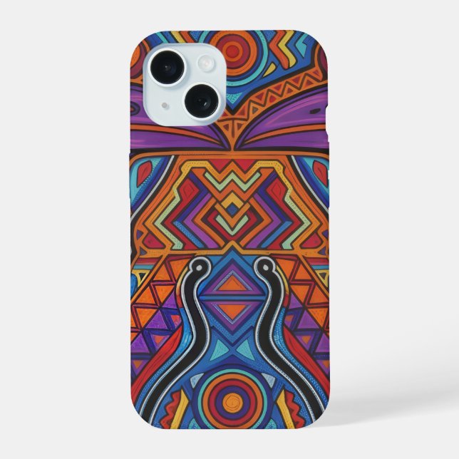 Lebendiger Huichol-Tiergeist-Handyhülle iPhone 15 Hülle (Rückseite)