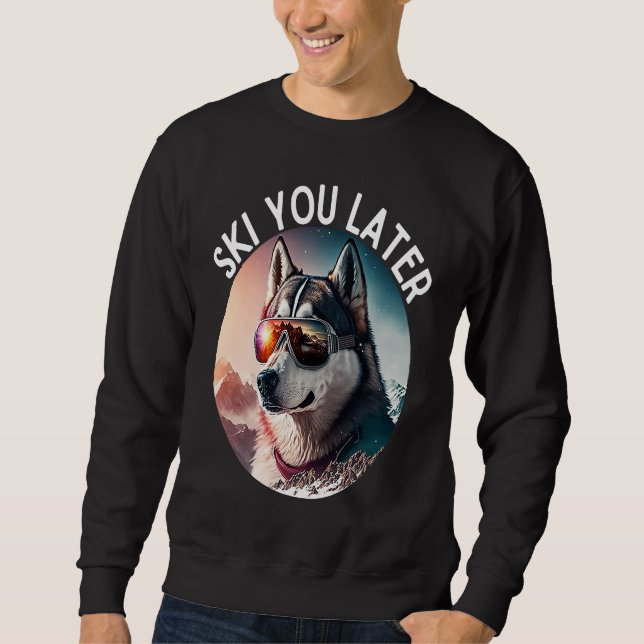 Lebendiger Husky mit Skibrille auf Skipisten Sweatshirt (Vorderseite)