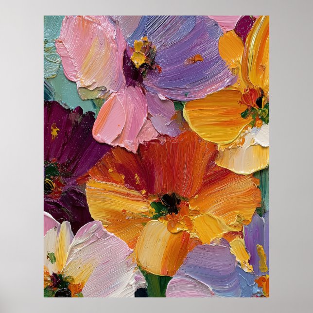 Lebendiger Impasto-Blumenmalerei-Kunst-Druck Poster (Vorne)
