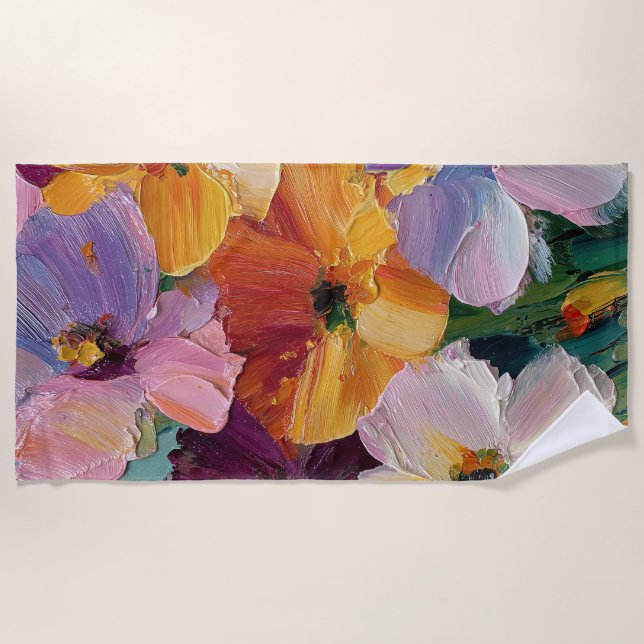 Lebendiger Impasto-Blumenmalerei-Strandtuch Strandtuch (Vorderseite)