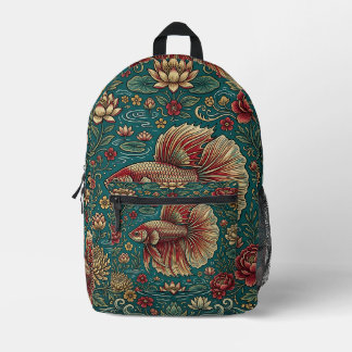 Lebendiger Kampffisch-Rucksack – Wassergarten-Desi Bedruckter Rucksack