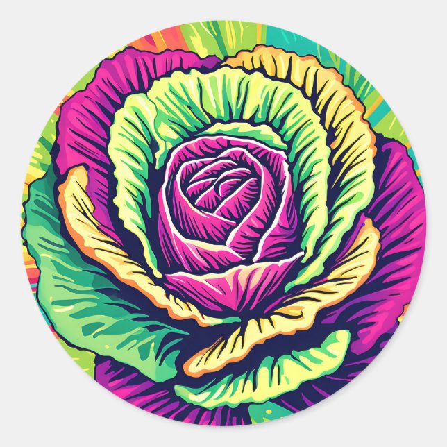 Lebendiger Kohl Pop Art Runder Aufkleber (Vorderseite)
