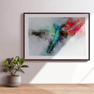 Lebendiger Kolibri-Aquarell-Blumen-Kunst-Druck Fotodruck