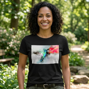 Lebendiger Kolibri-Aquarell-Blumen-Kunst-Druck T-Shirt