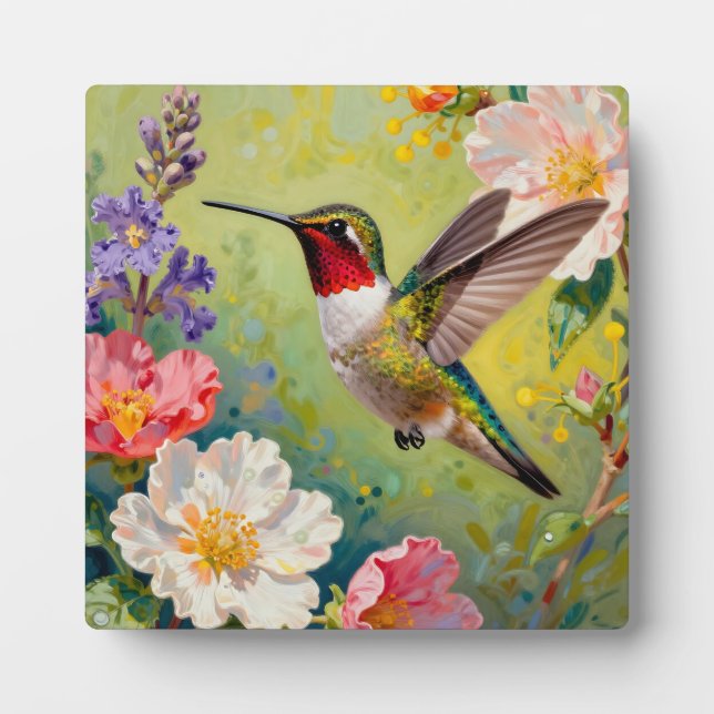 Lebendiger Kolibri-Blumengarten Fotoplatte (Vorderseite)