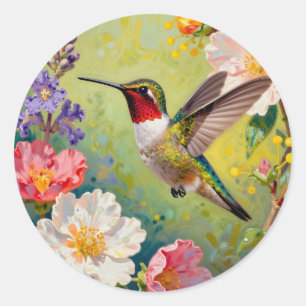 Lebendiger Kolibri-Blumengarten Runder Aufkleber