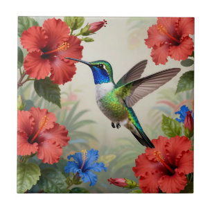 Lebendiger Kolibri-Hibiskus-Blumen Fliese
