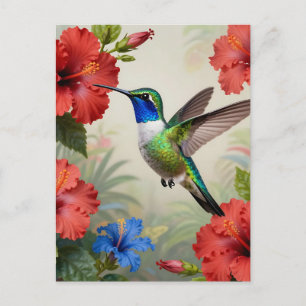 Lebendiger Kolibri-Hibiskus-Blumen Postkarte
