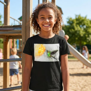 Lebendiger Kolibri und gelbe Blumen-Wasserfarben T-Shirt