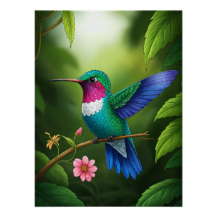 Lebendiger Kolibri zwischen Blättern Poster