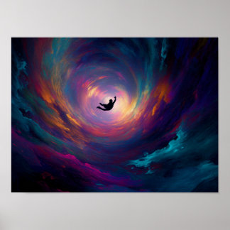 Lebendiger kosmischer Wirbel mit fallender Silhoue Poster