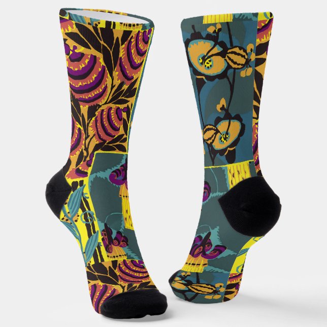 Lebendiger Maximalistischer Lila- und Türkis-Blume Socken (Gewinkelt)